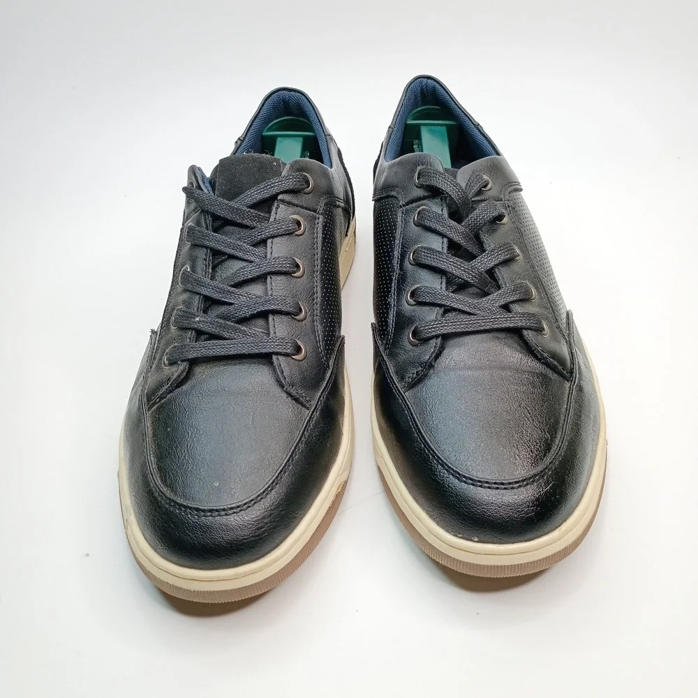 Jouison Milan Mens Black Faux Leather Perforated Lace Up Casual Sneakers Size 10
